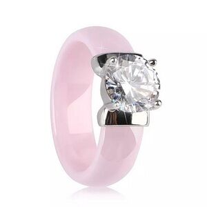 NEW 1 Ct Simulated Diamond Pink Ceramic Engagement Band Ring, Size 9‎
